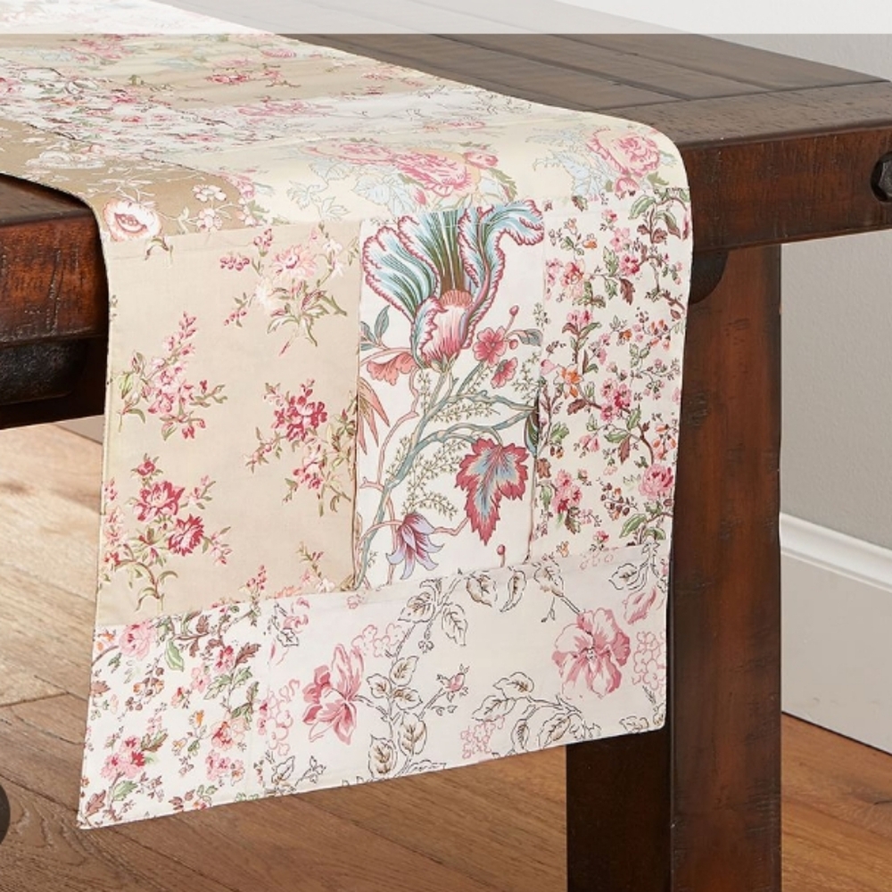 Pottery Barn Vintage Floral Patchwork Table Runner 18"×108"